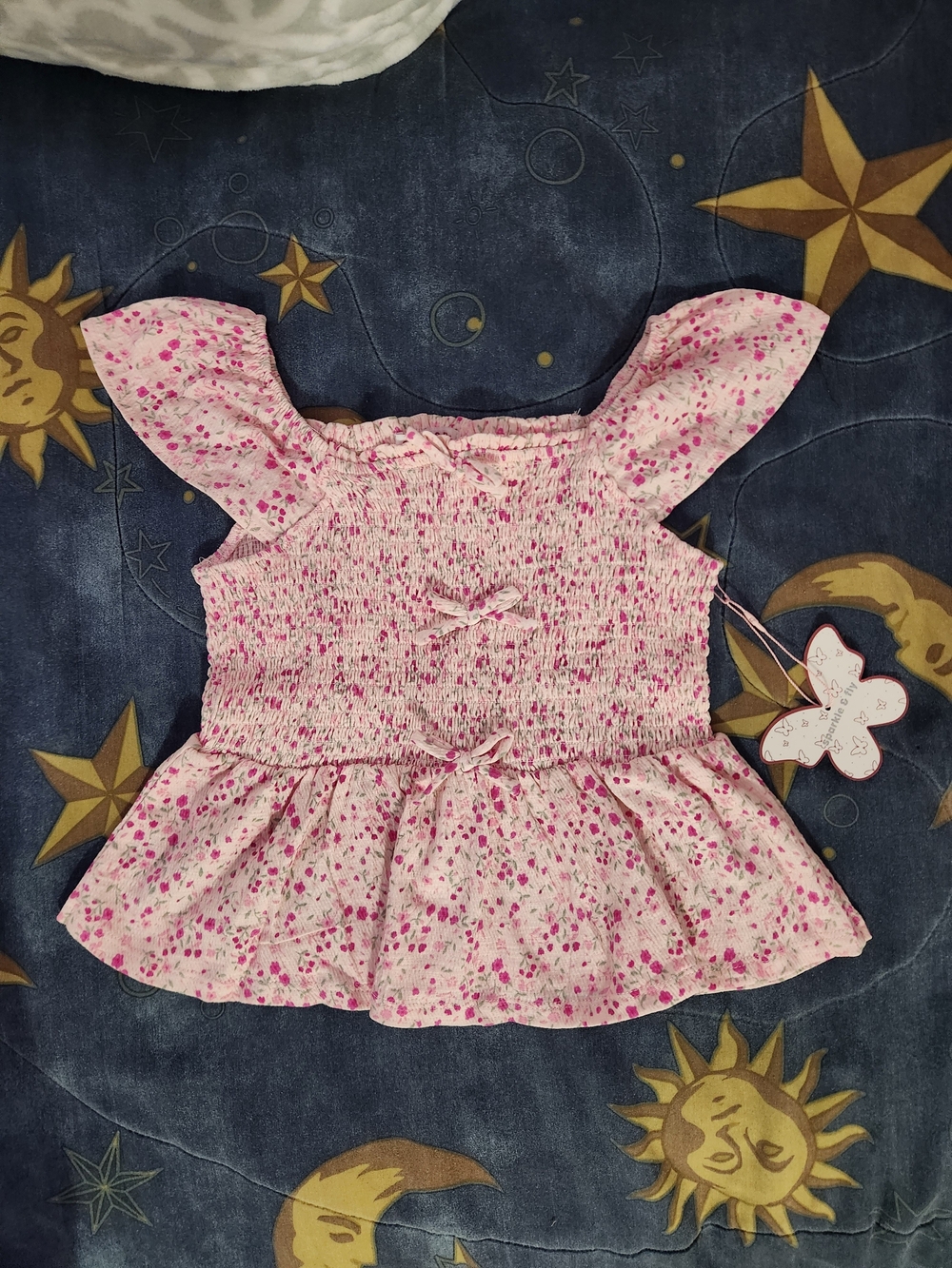 Girls Pink Floral Smocked Ruffle Top - Unbranded